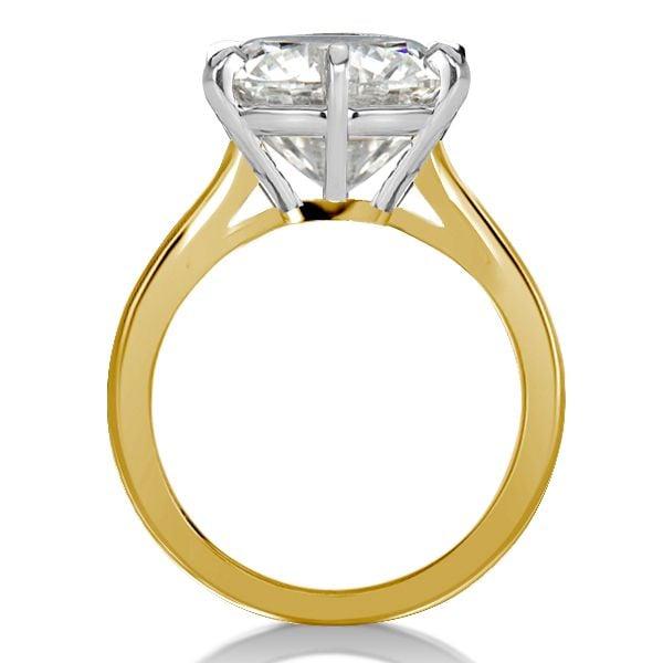 Two Tone Solitaire Engagement Ring Cushion Cut Sterling Silver with Yellow Gold Plating