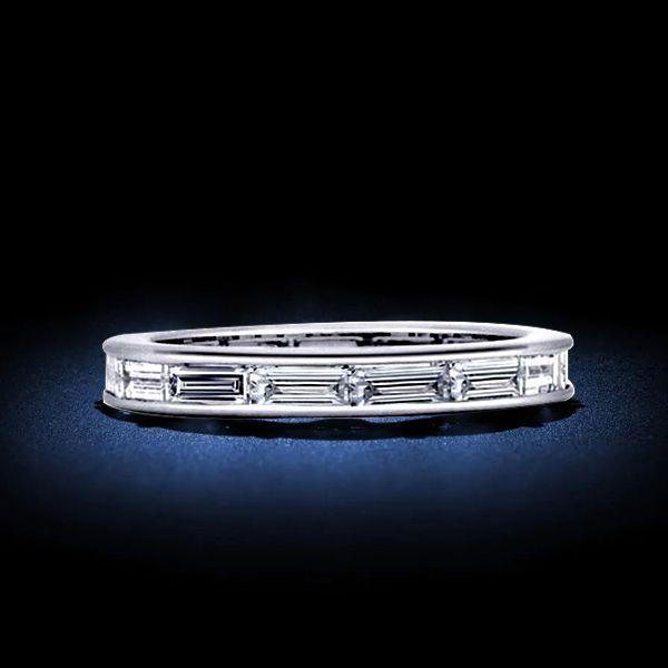 Baguette Eternity Band - Created White Sapphire, Sterling Silver Wedding Ring
