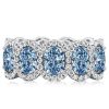 925 Sterling Silver Halo Oval Blue Topaz Eternity Wedding Band Ring