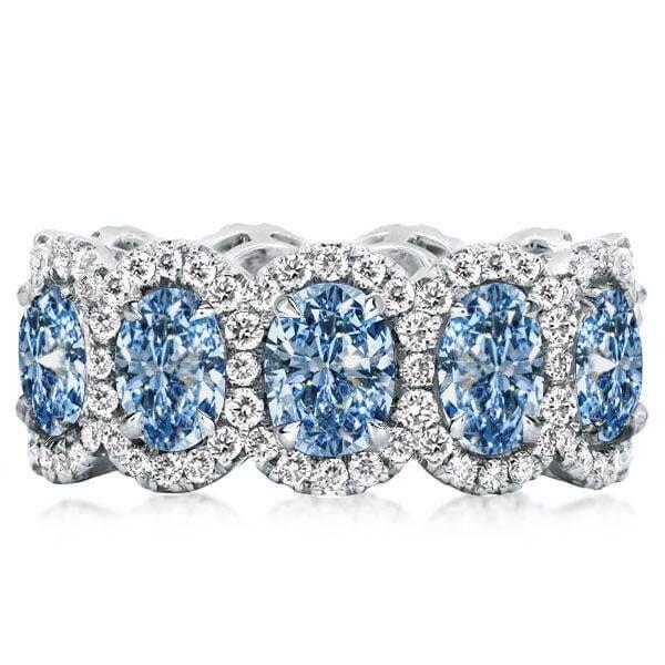 925 Sterling Silver Halo Oval Blue Topaz Eternity Wedding Band Ring