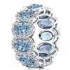 925 Sterling Silver Halo Oval Blue Topaz Eternity Wedding Band Ring