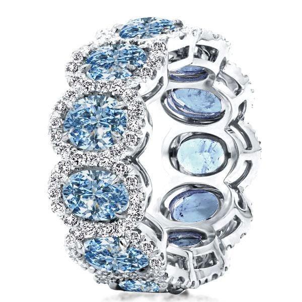 925 Sterling Silver Halo Oval Blue Topaz Eternity Wedding Band Ring