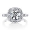 Halo Created White Sapphire Engagement Ring - 925 Sterling Silver