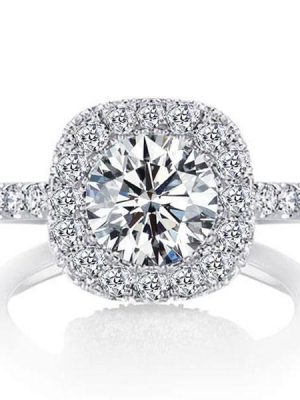 Halo Created White Sapphire Engagement Ring - 925 Sterling Silver
