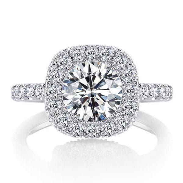 Halo Created White Sapphire Engagement Ring - 925 Sterling Silver