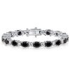 Black Oval Stone Bracelet for Women in 925 Sterling Silver with Rhodium Finish