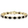 Black Oval Stone Bracelet for Women in 925 Sterling Silver with Rhodium Finish