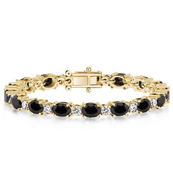 Black Oval Stone Bracelet for Women in 925 Sterling Silver with Rhodium Finish