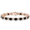 Black Oval Stone Bracelet for Women in 925 Sterling Silver with Rhodium Finish