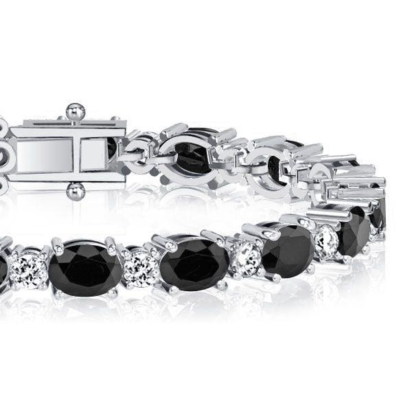 Black Oval Stone Bracelet for Women in 925 Sterling Silver with Rhodium Finish