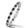 Black Oval Stone Bracelet for Women in 925 Sterling Silver with Rhodium Finish