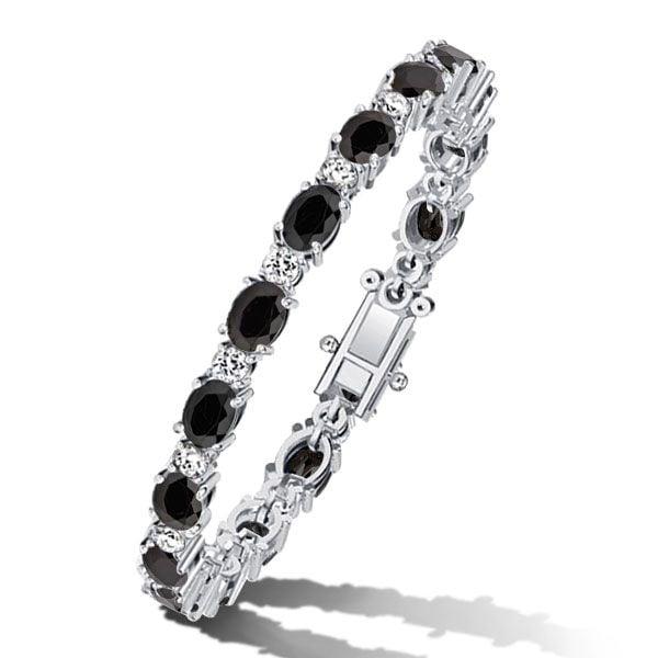 Black Oval Stone Bracelet for Women in 925 Sterling Silver with Rhodium Finish