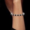 Black Oval Stone Bracelet for Women in 925 Sterling Silver with Rhodium Finish