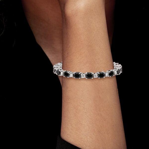 Black Oval Stone Bracelet for Women in 925 Sterling Silver with Rhodium Finish