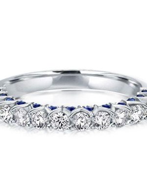 Hidden Sapphire Half Eternity Wedding Band - Sterling Silver, 1.75 CT. TW.