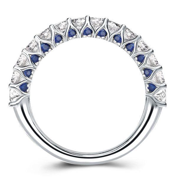 Hidden Sapphire Half Eternity Wedding Band - Sterling Silver, 1.75 CT. TW.