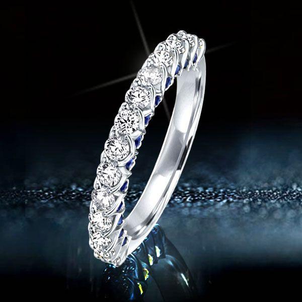 Hidden Sapphire Half Eternity Wedding Band - Sterling Silver, 1.75 CT. TW.