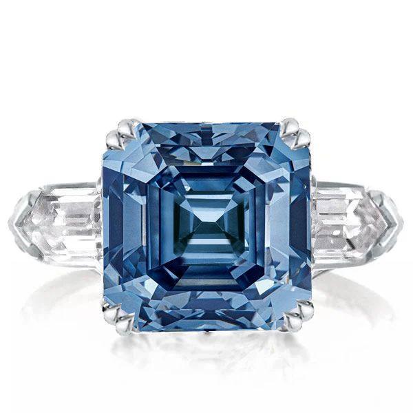 Asscher Cut Three Stone Engagement Ring - 925 Sterling Silver