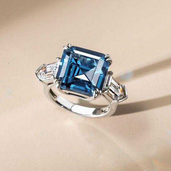 Asscher Cut Three Stone Engagement Ring - 925 Sterling Silver