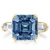 Asscher Cut Three Stone Engagement Ring - 925 Sterling Silver
