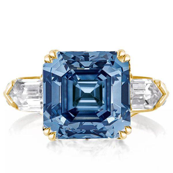 Asscher Cut Three Stone Engagement Ring - 925 Sterling Silver