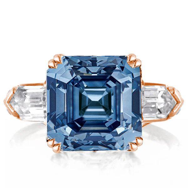 Asscher Cut Three Stone Engagement Ring - 925 Sterling Silver