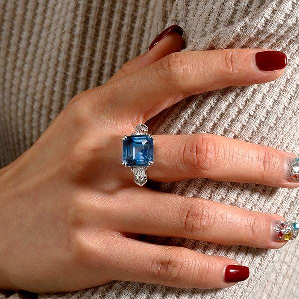 Asscher Cut Three Stone Engagement Ring - 925 Sterling Silver