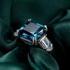 Asscher Cut Three Stone Engagement Ring - 925 Sterling Silver