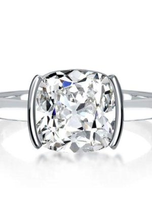 4.00 CT. Cushion Cut Solitaire Engagement Ring in Sterling Silver with Half-Bezel Setting