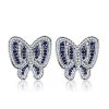 Sterling Silver Butterfly Stud Earrings with White & Blue Sapphire for Women