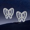 Sterling Silver Butterfly Stud Earrings with White & Blue Sapphire for Women