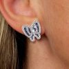 Sterling Silver Butterfly Stud Earrings with White & Blue Sapphire for Women