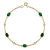 Emerald Green Oval Cut Chain Bracelet for Women - 18K Gold Plated Sterling Silver