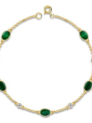 Emerald Green Oval Cut Chain Bracelet for Women - 18K Gold Plated Sterling Silver