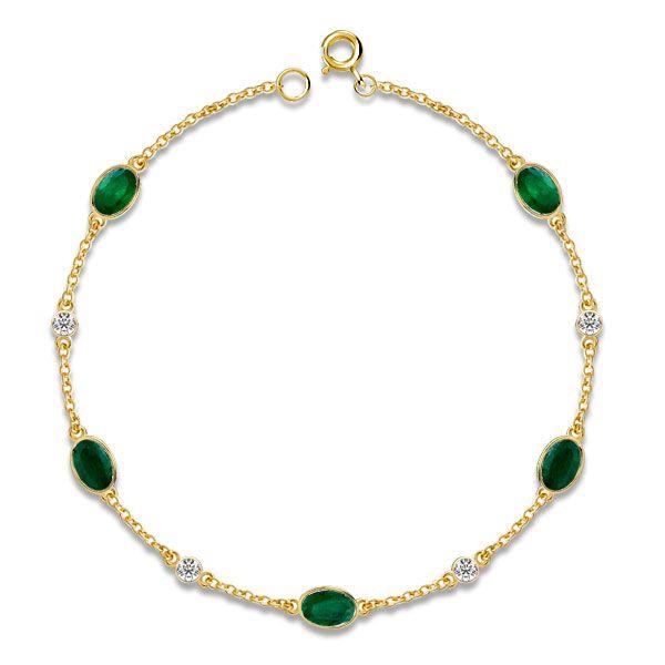 Emerald Green Oval Cut Chain Bracelet for Women - 18K Gold Plated Sterling Silver