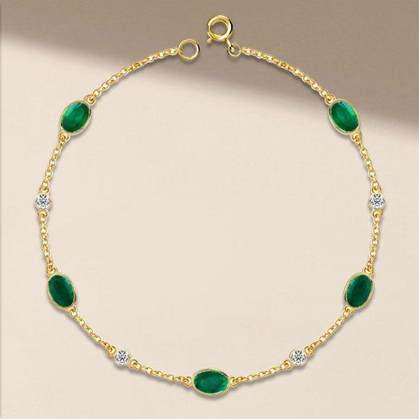 Emerald Green Oval Cut Chain Bracelet for Women - 18K Gold Plated Sterling Silver