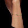 Emerald Green Oval Cut Chain Bracelet for Women - 18K Gold Plated Sterling Silver
