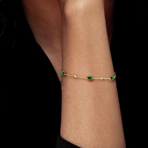 Emerald Green Oval Cut Chain Bracelet for Women - 18K Gold Plated Sterling Silver