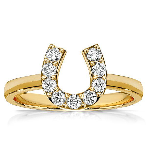 Golden Horseshoe Engagement Ring - Round Cut 0.27 CT. TW. in 18K Gold Plated Sterling Silver