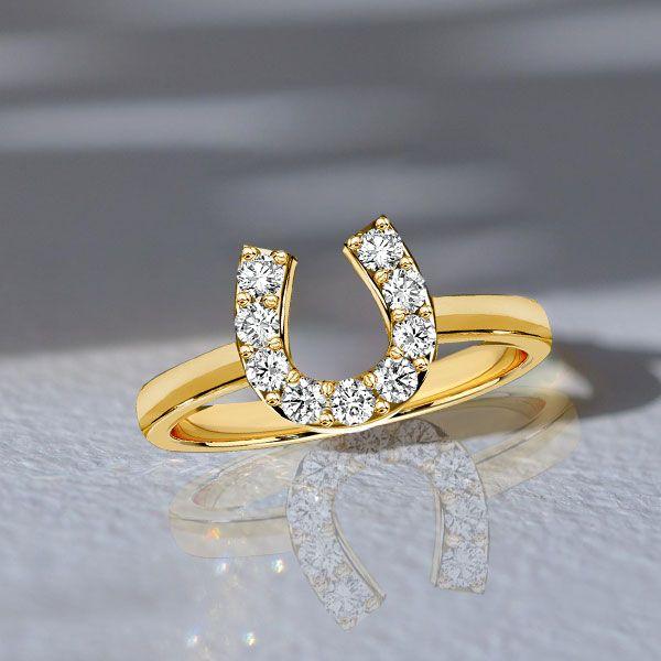 Golden Horseshoe Engagement Ring - Round Cut 0.27 CT. TW. in 18K Gold Plated Sterling Silver