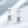 Emerald Cut White Sapphire Drop Earrings in Rhodium-Plated Sterling Silver