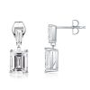 Emerald Cut White Sapphire Drop Earrings in Rhodium-Plated Sterling Silver
