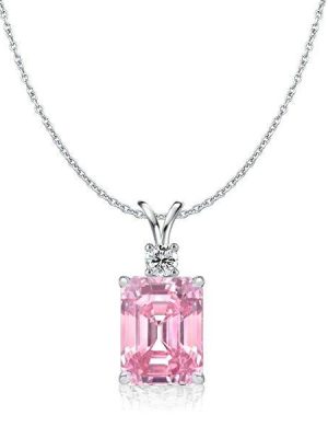 Emerald Cut Pink Stone Pendant Necklace for Women in 925 Sterling Silver