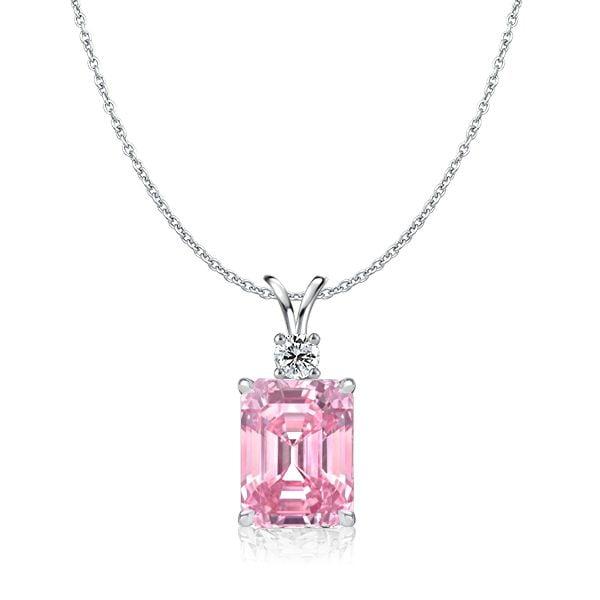 Emerald Cut Pink Stone Pendant Necklace for Women in 925 Sterling Silver