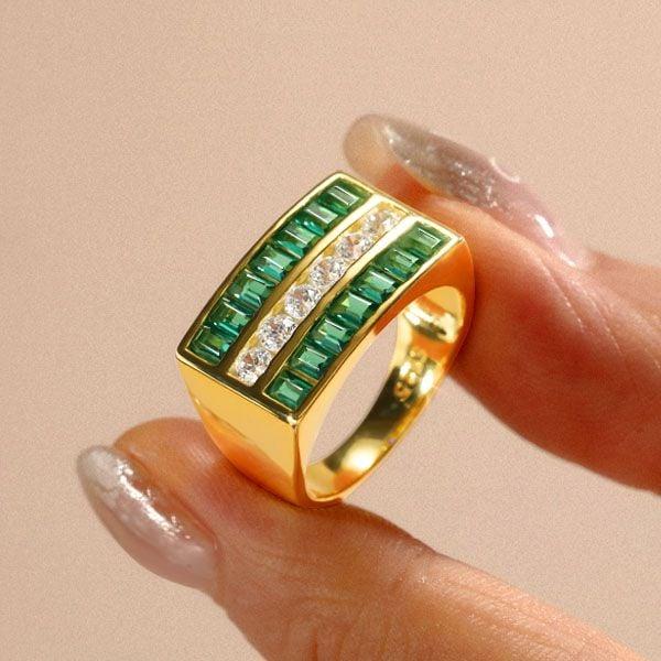 1.68 CTW Emerald Half Eternity Band Ring in 18K Gold Plated Sterling Silver