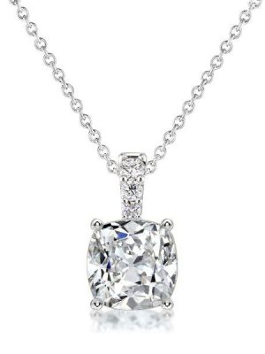 Cushion Cut White Sapphire Pendant Necklace for Women - Sterling Silver