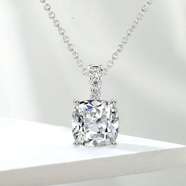 Cushion Cut White Sapphire Pendant Necklace for Women - Sterling Silver