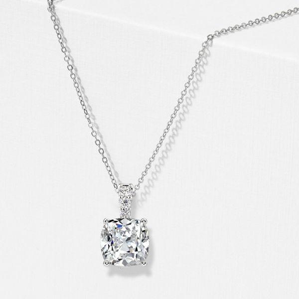 Cushion Cut White Sapphire Pendant Necklace for Women - Sterling Silver