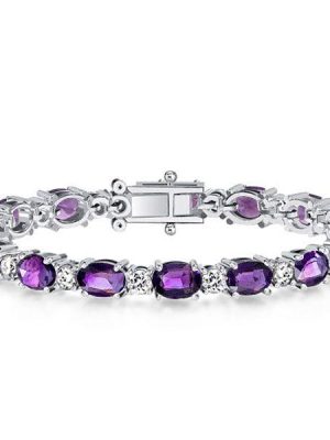 Amethyst Bracelet - 925 Sterling Silver - Round & Oval Cut - Wedding Jewelry
