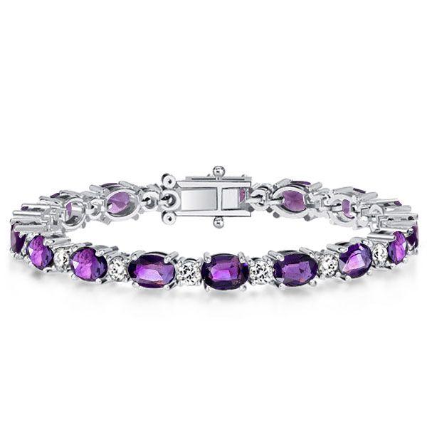 Amethyst Bracelet - 925 Sterling Silver - Round & Oval Cut - Wedding Jewelry
